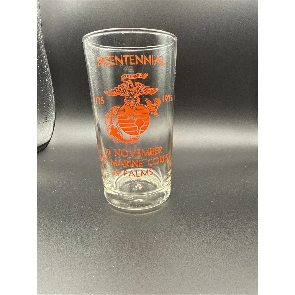 Vintage USMC Marine Corps Bicentennial Glass 1775-1975 29 Palms 10 November